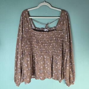 Arula Womens B 2X Brown Multi Kelcie Dainty Floral Smocked Top Boho Feminine